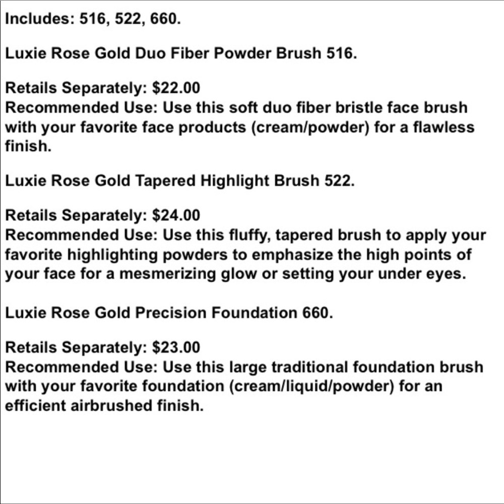 For @roxie2929 Only Luxie NEW Beautiful Rose Gold 3 Pc Set of Makeup Brushes - Picture 2 of 10